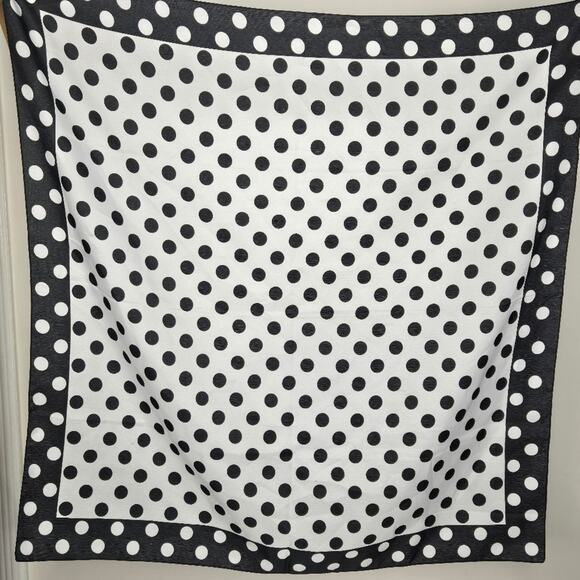 Vintage Black and White Polka Dot Polyester Square Scarf Made in Italy - Picture 1 of 7